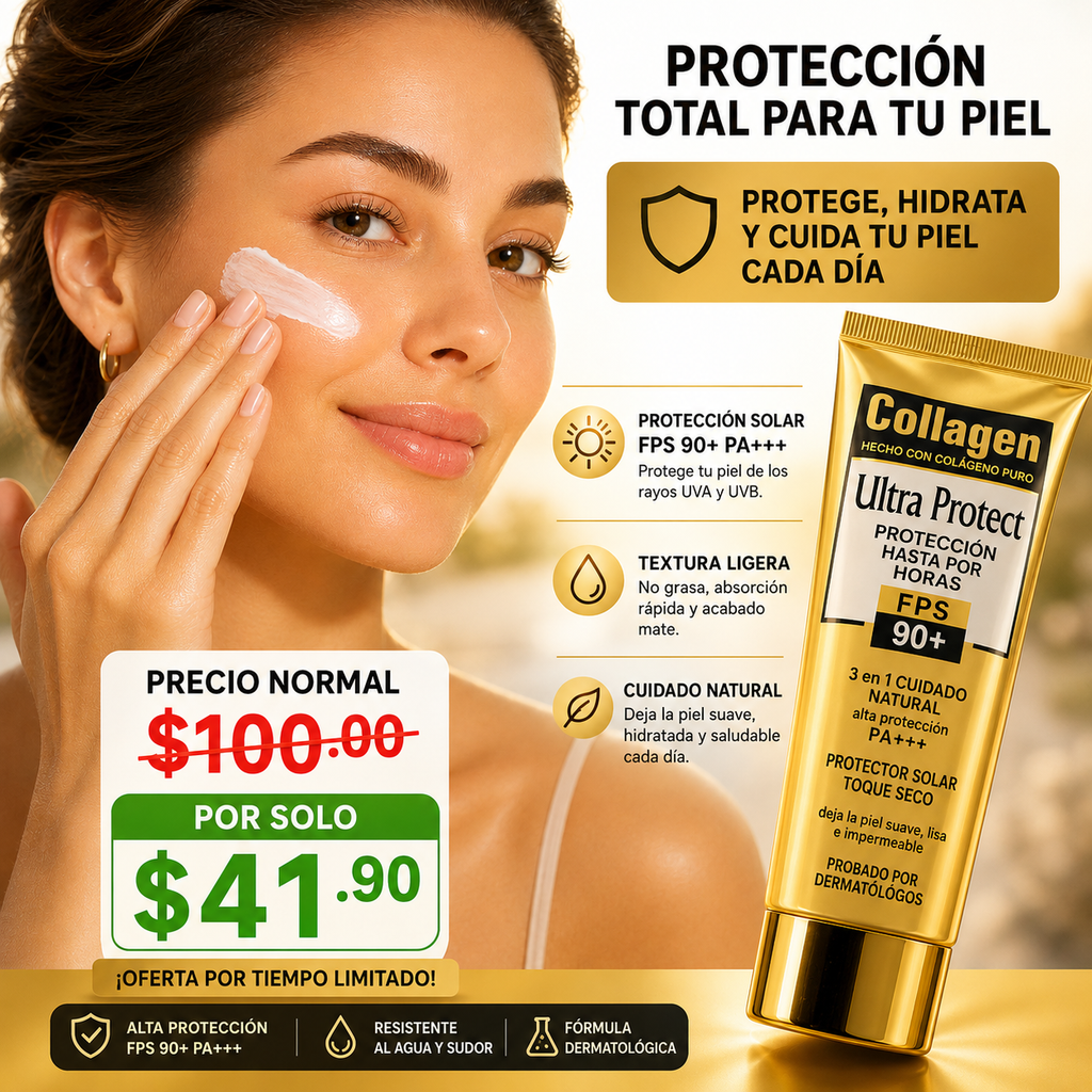 Protector Solar con Colágeno SPF 90+ | Hidratación y Protección Diaria
